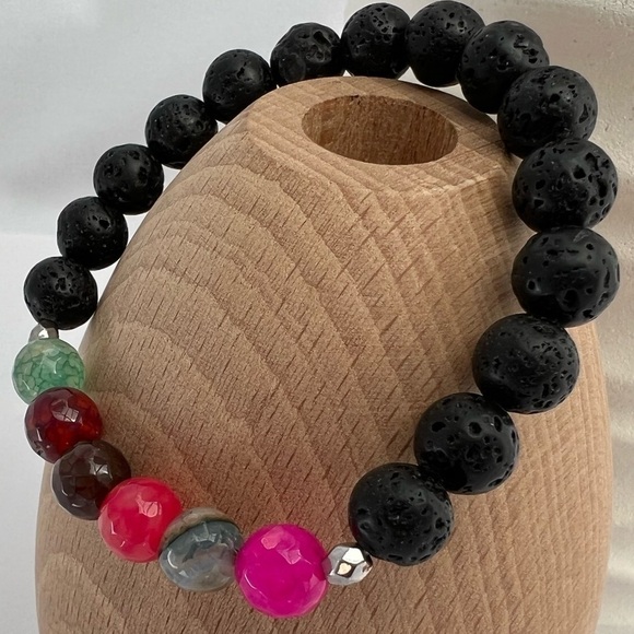 GEMSTONE & Lava Stone Diffuser Beaded Bracelet - Picture 5 of 13